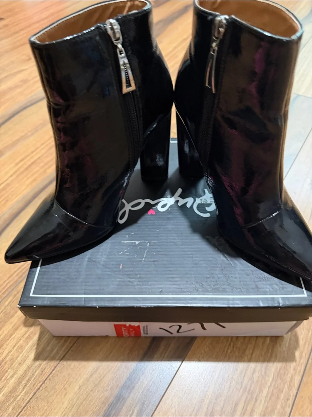 Patent Pointed-Toe Black Ankle Boots - Women's